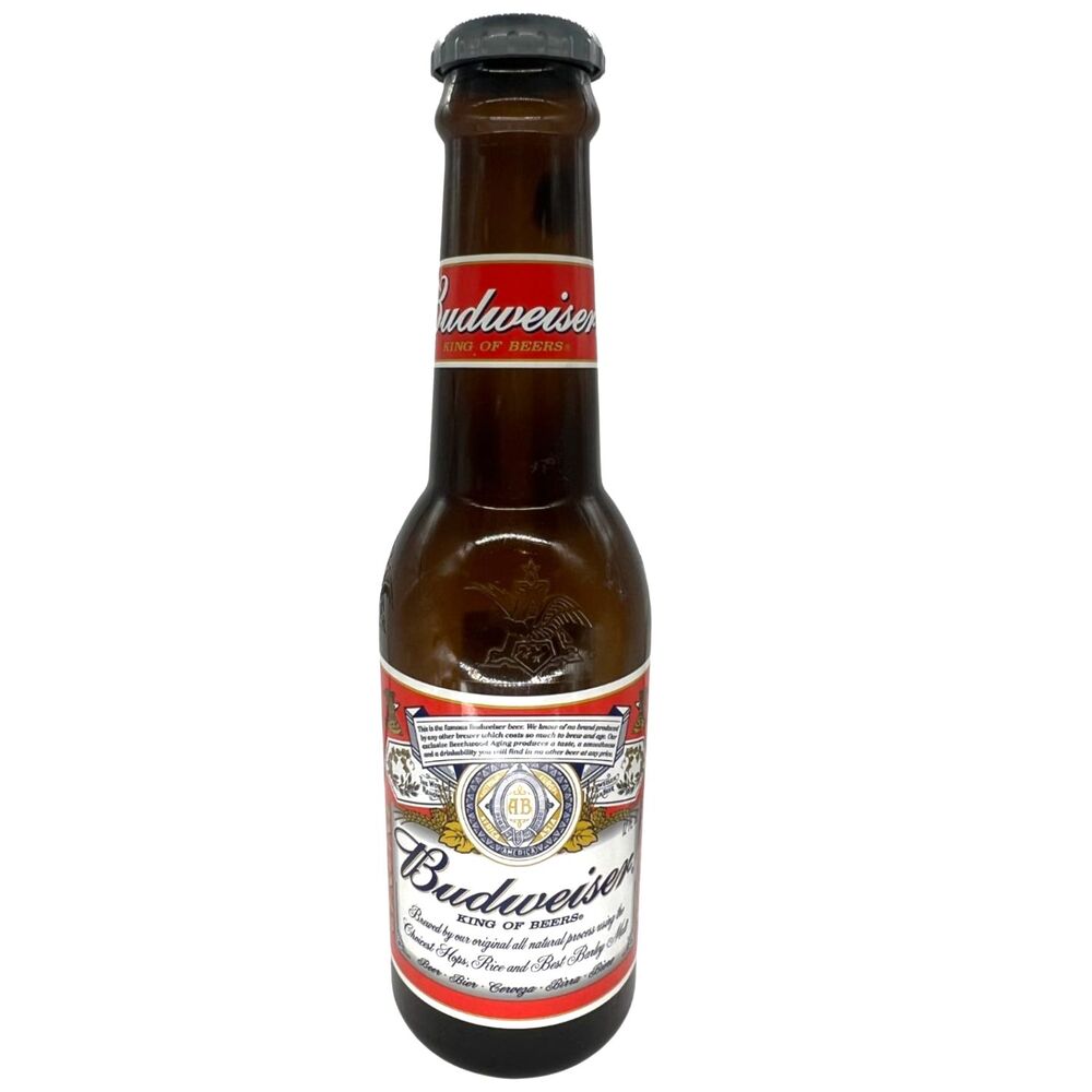 Budweiser Beer Bottle Vintage Coin Piggy Bank 21" Plastic Cap Display Man Cave